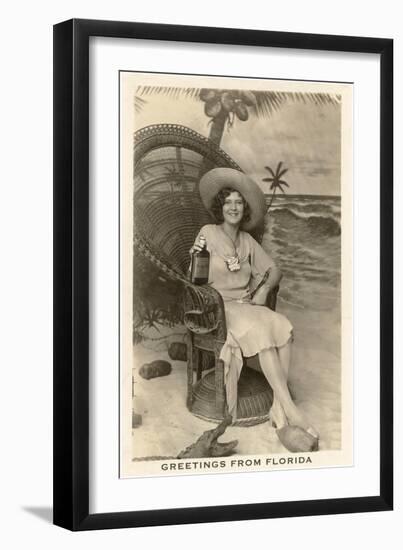 Greetings from Florida, Lady in Chair with Gator-null-Framed Art Print