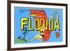 Greetings from Florida, Map-null-Framed Premium Giclee Print