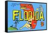 Greetings from Florida, Map-null-Framed Stretched Canvas