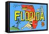 Greetings from Florida, Map-null-Framed Stretched Canvas