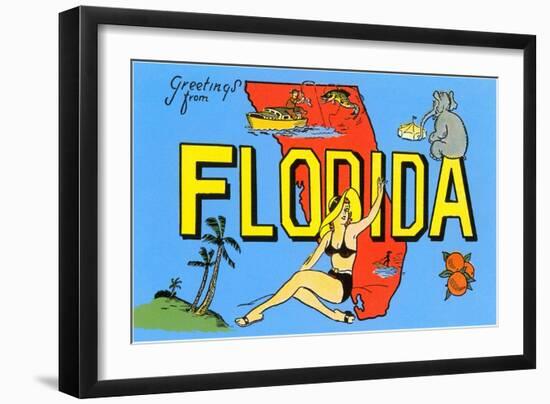 Greetings from Florida, Map-null-Framed Art Print