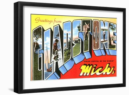 Greetings from Gladstone, Michigan-null-Framed Art Print