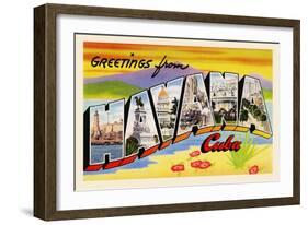 Greetings From Havana Cuba-Curt Teich & Company-Framed Art Print