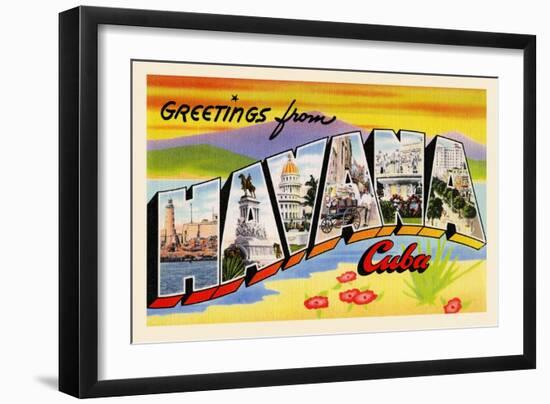 Greetings From Havana Cuba-Curt Teich & Company-Framed Art Print
