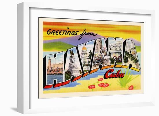 Greetings From Havana Cuba-Curt Teich & Company-Framed Art Print