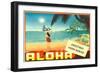 Greetings from Hawaii, Hula Girl on Beach-null-Framed Art Print