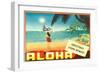 Greetings from Hawaii, Hula Girl on Beach-null-Framed Art Print