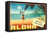 Greetings from Hawaii, Hula Girl on Beach-null-Framed Stretched Canvas