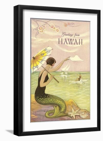 Greetings from Hawaii, Mermaid-null-Framed Art Print