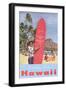 Greetings from Hawaii, Surfboard with Temperature-null-Framed Art Print