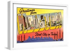 Greetings from Houston, First City in Texas-null-Framed Giclee Print