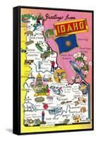 Greetings from Idaho, Map of Highlights-null-Framed Stretched Canvas