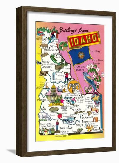 Greetings from Idaho, Map of Highlights-null-Framed Art Print