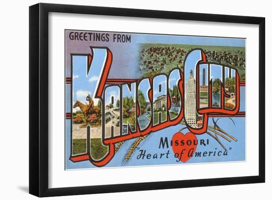 Greetings from Kansas City, Missouri, Heart of America-null-Framed Giclee Print