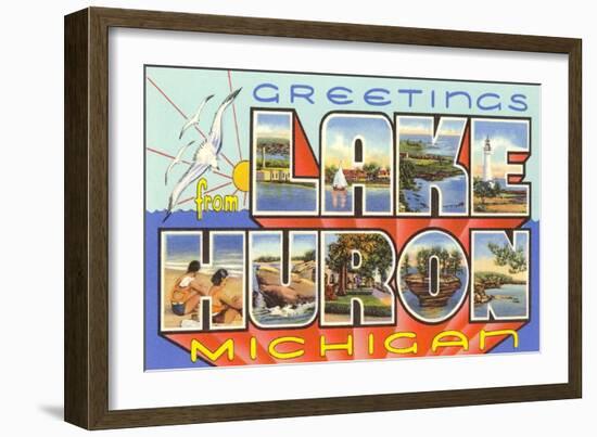 Greetings from Lake Huron, Michigan-null-Framed Art Print