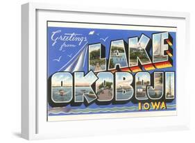 Greetings from Lake Okoboji, Iowa-null-Framed Art Print