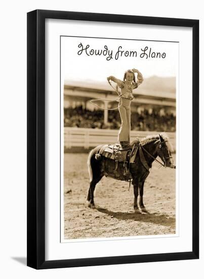 Greetings from Llano, Texas, Girl on Pony-null-Framed Art Print