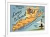 Greetings from Long Island, New York, Map-null-Framed Premium Giclee Print