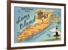 Greetings from Long Island, New York, Map-null-Framed Premium Giclee Print