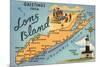 Greetings from Long Island, New York, Map-null-Mounted Premium Giclee Print