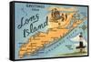 Greetings from Long Island, New York, Map-null-Framed Stretched Canvas