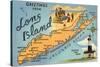 Greetings from Long Island, New York, Map-null-Stretched Canvas