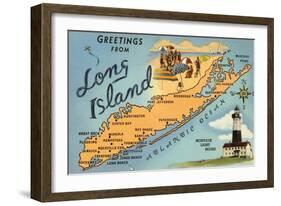 Greetings from Long Island, New York, Map-null-Framed Art Print