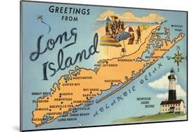 Greetings from Long Island, New York, Map-null-Mounted Art Print