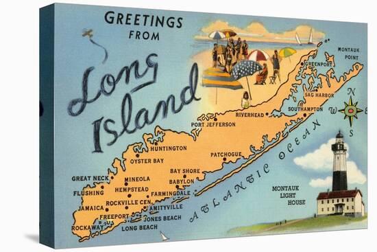 Greetings from Long Island, New York, Map-null-Stretched Canvas