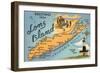 Greetings from Long Island, New York, Map-null-Framed Art Print