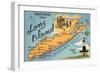 Greetings from Long Island, New York, Map-null-Framed Art Print