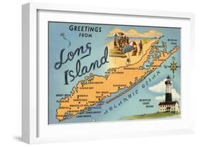 Greetings from Long Island, New York, Map-null-Framed Art Print