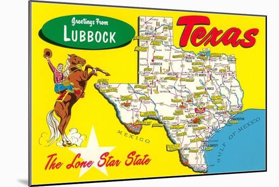 Greetings from Lubbock, Texas, Map-null-Mounted Art Print