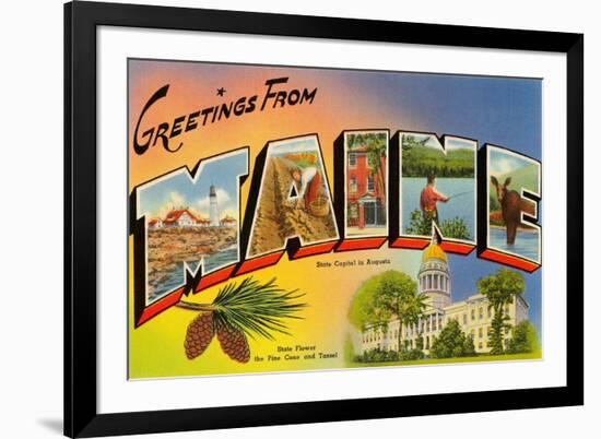 Greetings from Maine-null-Framed Premium Giclee Print