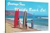 Greetings from Malibu Beach, California, Surfers-null-Stretched Canvas