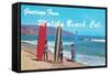 Greetings from Malibu Beach, California, Surfers-null-Framed Stretched Canvas