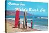 Greetings from Malibu Beach, California, Surfers-null-Stretched Canvas