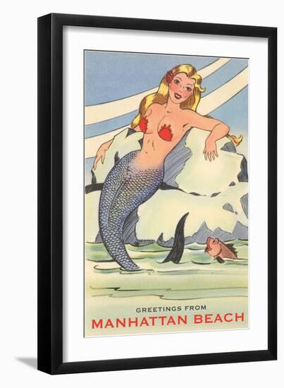 Greetings from Manhattan Beach, Mermaid-null-Framed Art Print