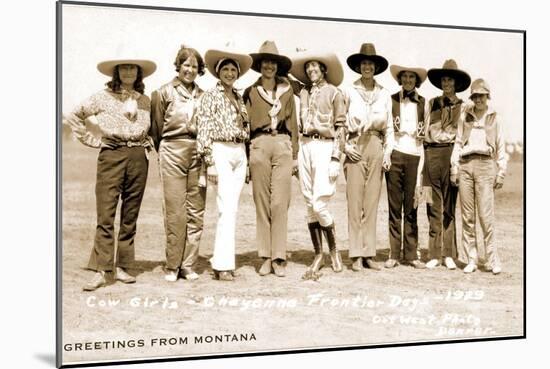 Greetings from Montana, Cowgirls-null-Mounted Art Print