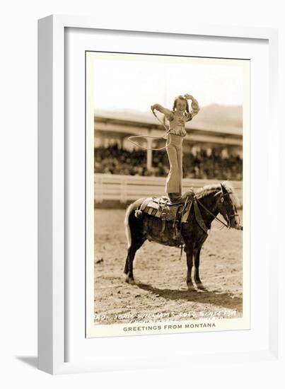 Greetings from Montana, Little Girl Roping on Pony-null-Framed Art Print