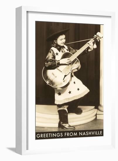 Greetings from Nashville, Little Cowgirl with Guitar-null-Framed Art Print