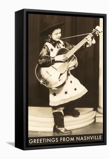 Greetings from Nashville, Little Cowgirl with Guitar-null-Framed Stretched Canvas