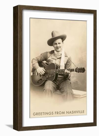 Greetings from Nashville, Singing Cowboy with Guitar-null-Framed Art Print