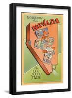 Greetings from Nevada, Map-null-Framed Art Print