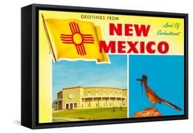 Greetings from New Mexico, Roadrunner and Roundhouse-null-Framed Stretched Canvas