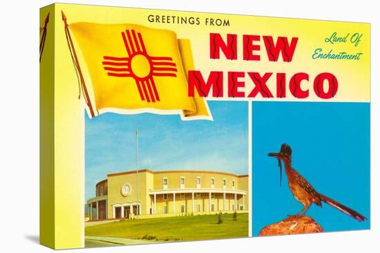 Greetings from New Mexico, Roadrunner and Roundhouse-null-Stretched Canvas