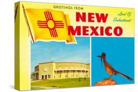 Greetings from New Mexico, Roadrunner and Roundhouse-null-Stretched Canvas