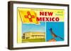 Greetings from New Mexico, Roadrunner and Roundhouse-null-Framed Art Print