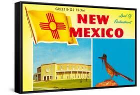 Greetings from New Mexico, Roadrunner and Roundhouse-null-Framed Stretched Canvas