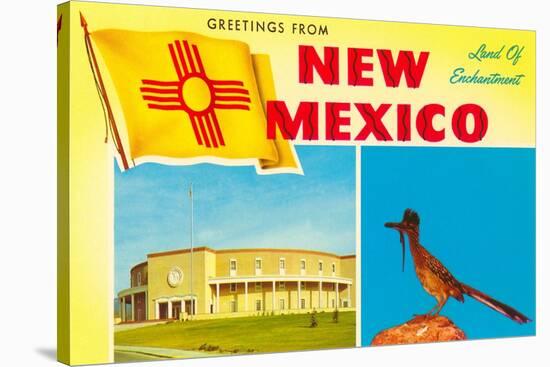 Greetings from New Mexico, Roadrunner and Roundhouse-null-Stretched Canvas